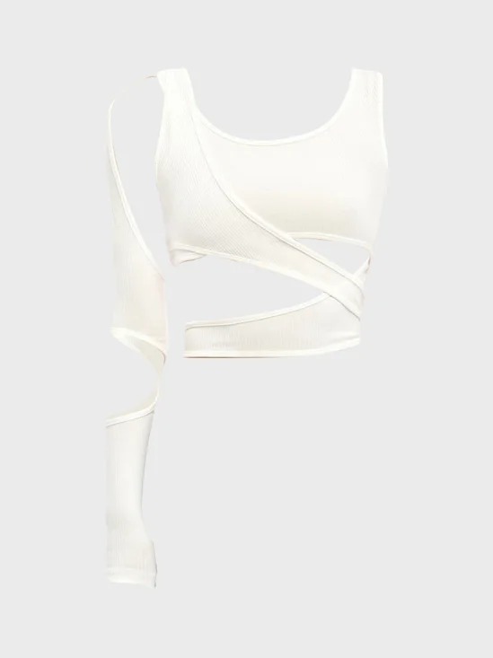 Y2K White One Shoulder Cut Out Top Women Top