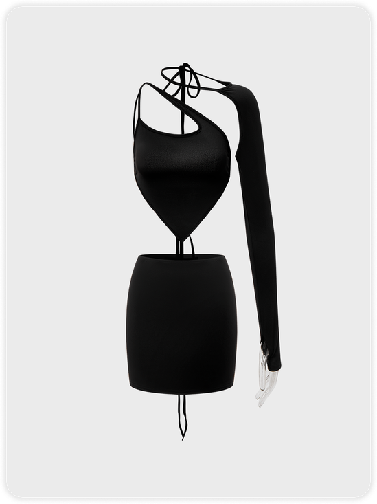Street Black Asymmetrical Design Two-Piece Set