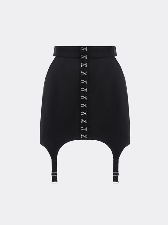 【Final Sale】Punk Black Irregular Hem Cropped Metal Bottom Skirt