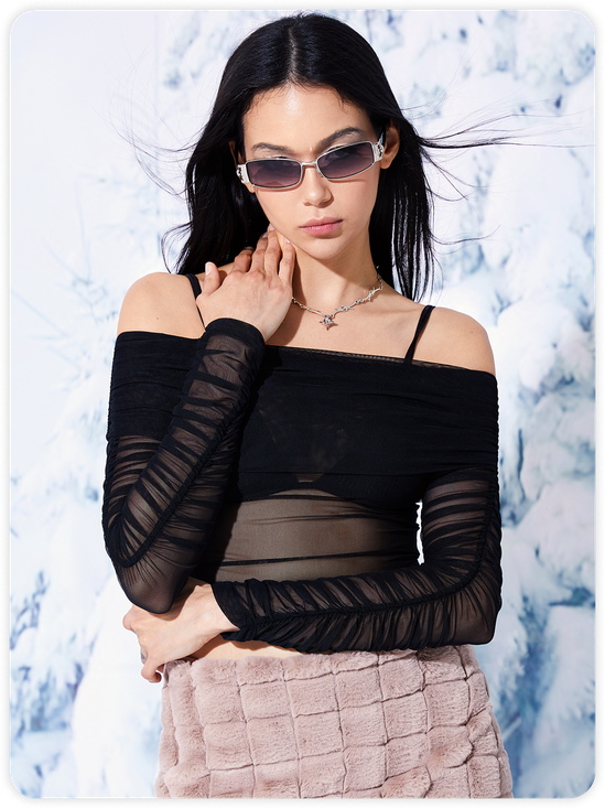 【Final Sale】Street Black Mesh Top Women Top
