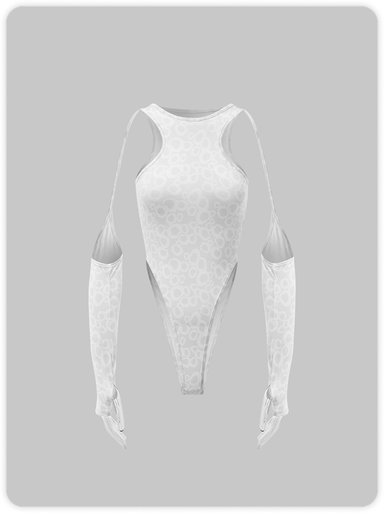 【Final Sale】Street White Cut Out Asymmetrical Design Bodysuit