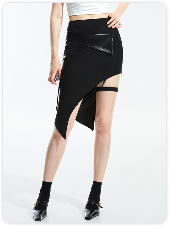 Street Black Irregular Hem Asymmetrical Design Patchwork Bottom Skirt