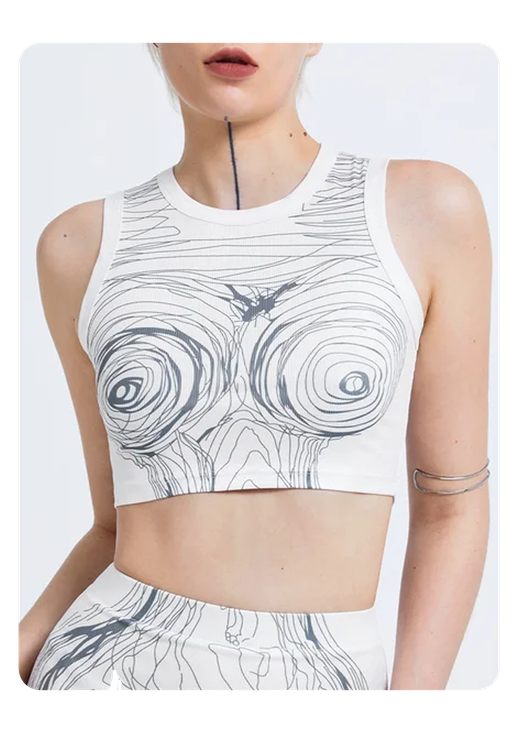 Edgy White Body Print Top Tank Top & Cami
