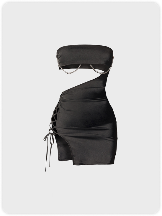 Edgy Black Lace up Dress Mini Dress