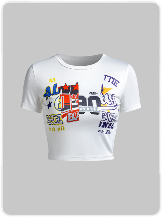 【Final Sale】Street White Letters Tight Top T-Shirt