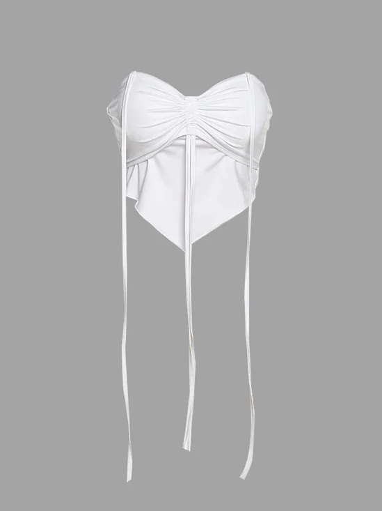 Y2k White Drawstring Double layer Top Women Top