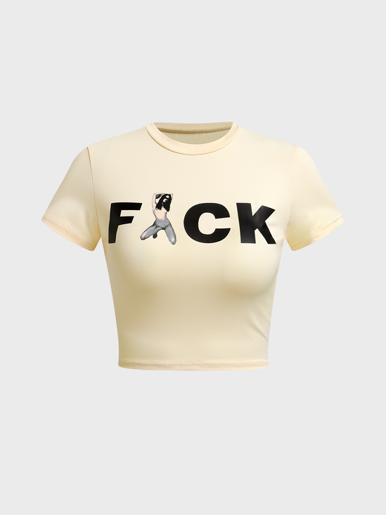 Y2K Khaki Letter Body print Top T-Shirt