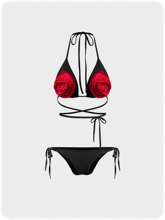 【Final Sale】Edgy Black Color block Tie-up Bikini Set