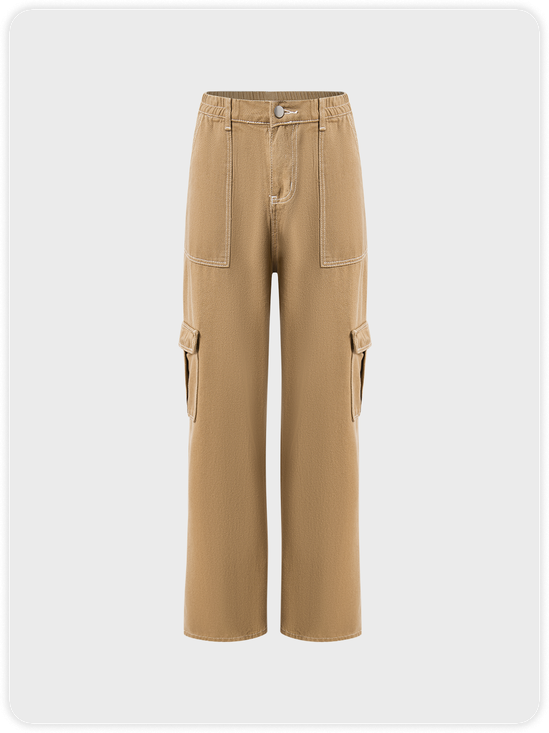 【Final Sale】Street Brown Cargo Pockets Bottom Pants