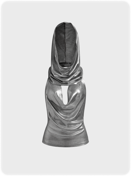 Punk Silver Hoodie Metal chain Top Tank Top & Cami