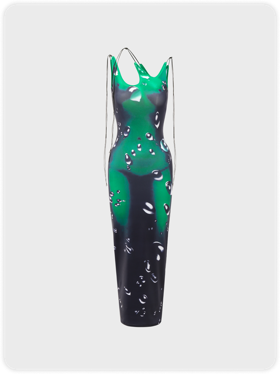 Edgy Green Body Print Body Party Dress Midi Dress