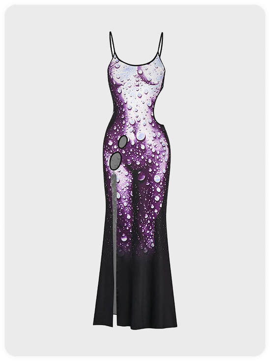 Y2k Purple Lace up Cut out Dress Midi Dress