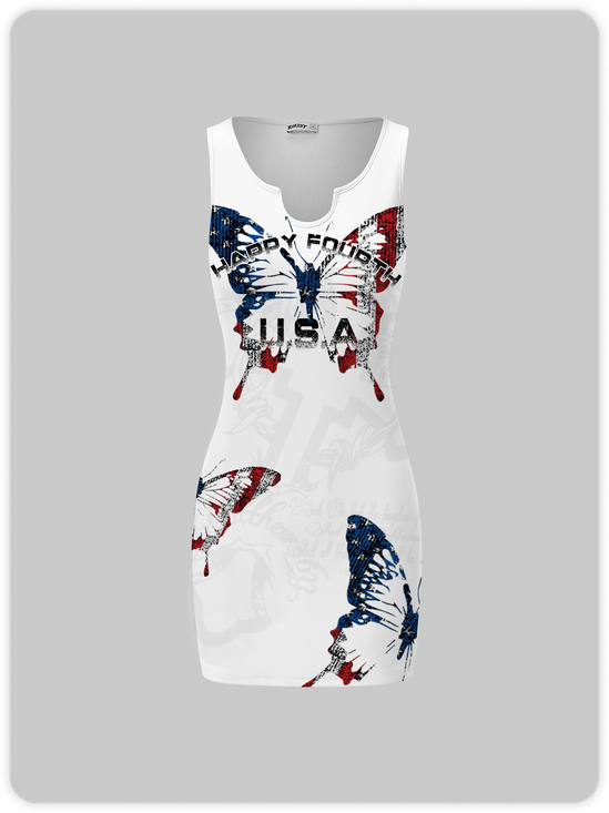 【Final Sale】Y2k White Independence Day Holidays Butterfly Dress Mini Dress
