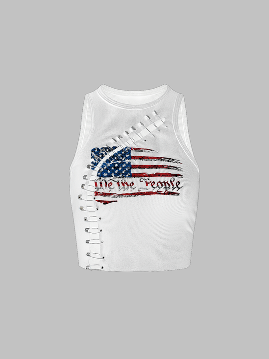 【Final Sale】Punk White Clip Independence Day Top Tank Top & Cami