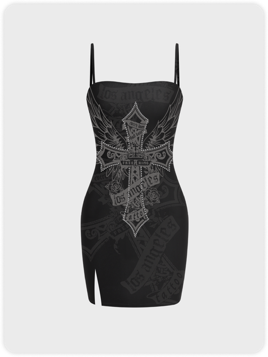 【Final Sale】Punk Crew Neck Tight Dress With Necklace