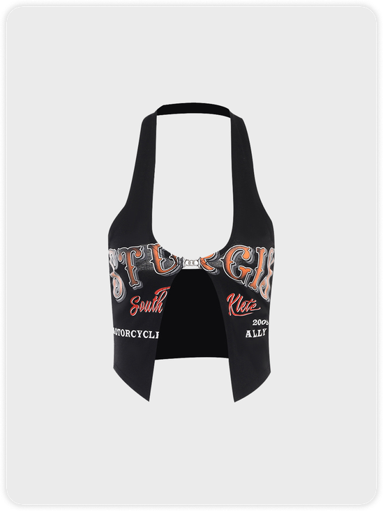 Vintage Letter Backless Halter Tight Text Letters Tank Top