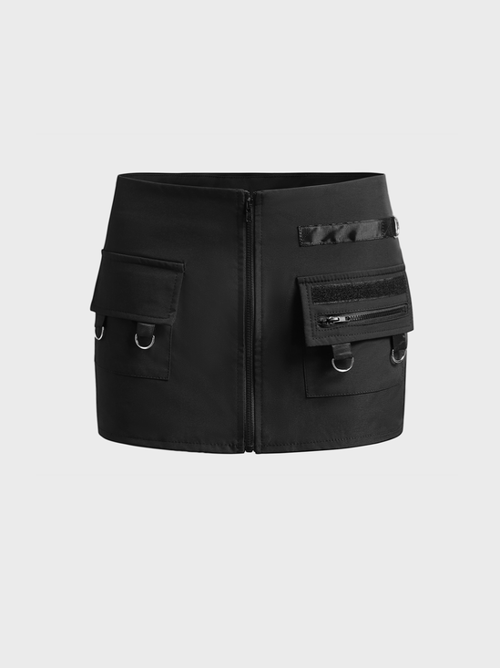【Final Sale】Pockets Cargo Plain Short Skirt