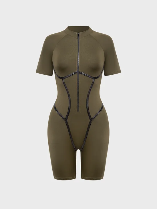 【Final Sale】Activewear Half Turtleneck Human Body Short Sleeve Romper