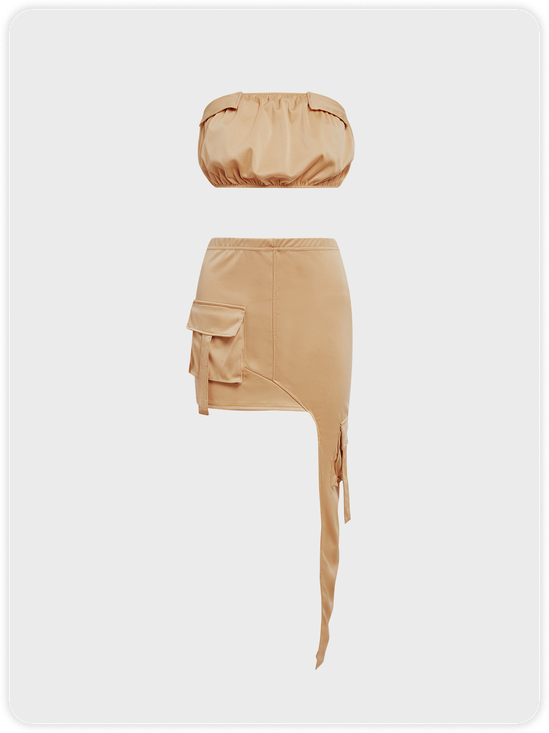 Asymmetrical Plain Top With Skirt Two-Piece Set