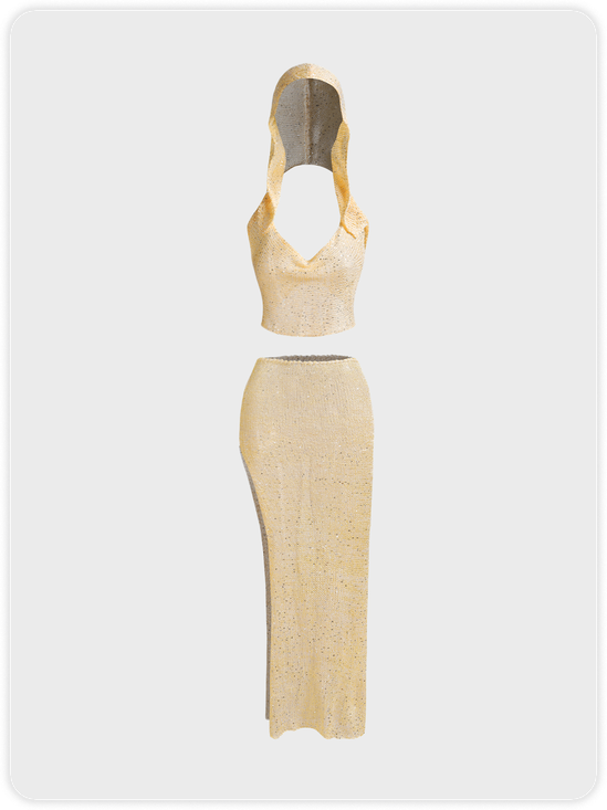 Knitted Plain Hooded Two-Piece Set