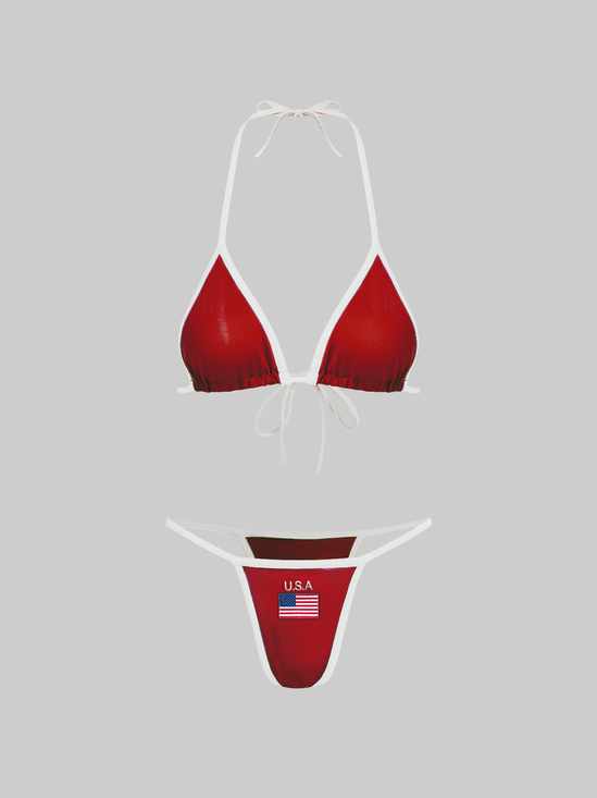 【Final Sale】Jersey USA Color Block Bikini