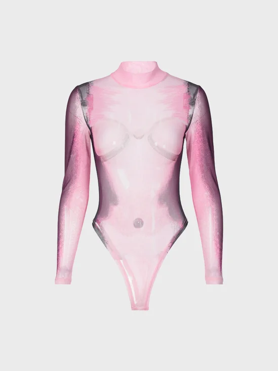 【Final Sale】Mesh Human Body Long Sleeve Bodysuit