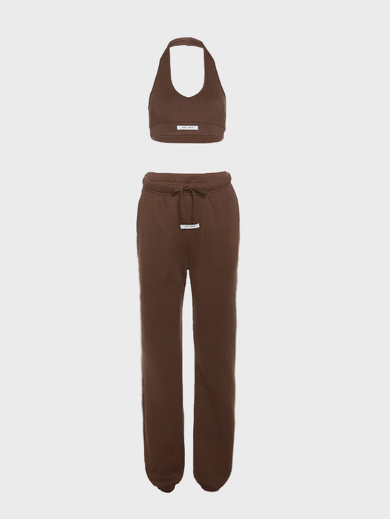 【Final Sale】Activewear Basic Plain Top With Pant Two-Piece Set