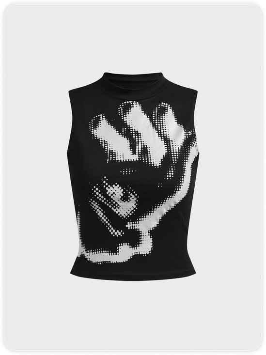 Abstract Hand Print Crew Neck Abstract Tank Top