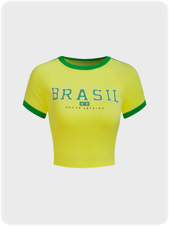 Jersey Brasil Crew Neck Color Block Short Sleeve T-Shirt
