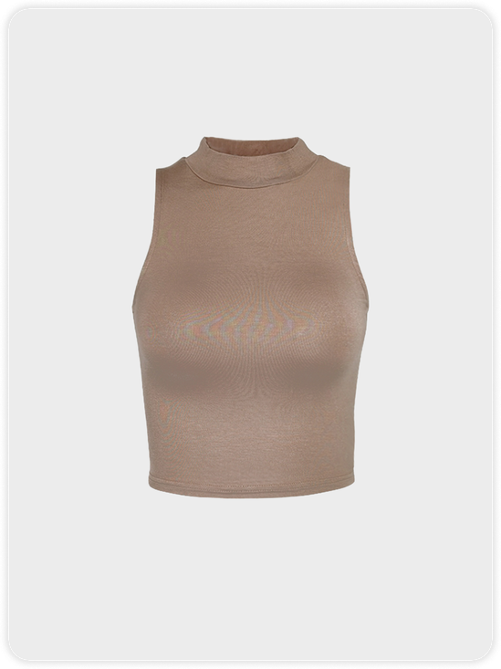 High Elasticity Basic Half Turtleneck Plain Tank Top