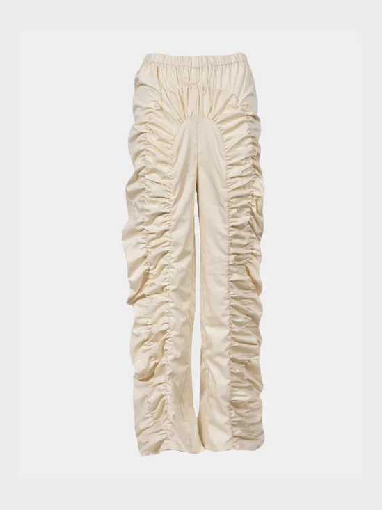 【Final Sale】Wrinkled Plain Straight Parachute Pants