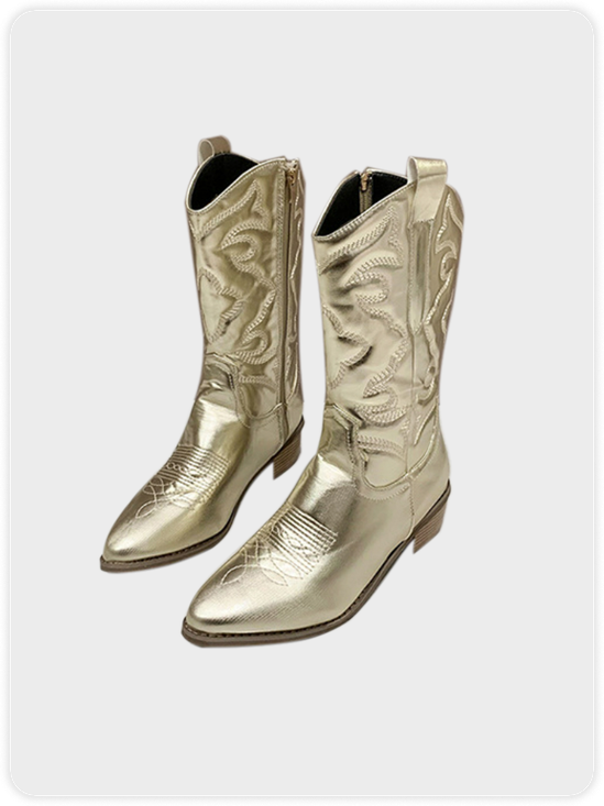 Leather Metallic Sliver Western Boots