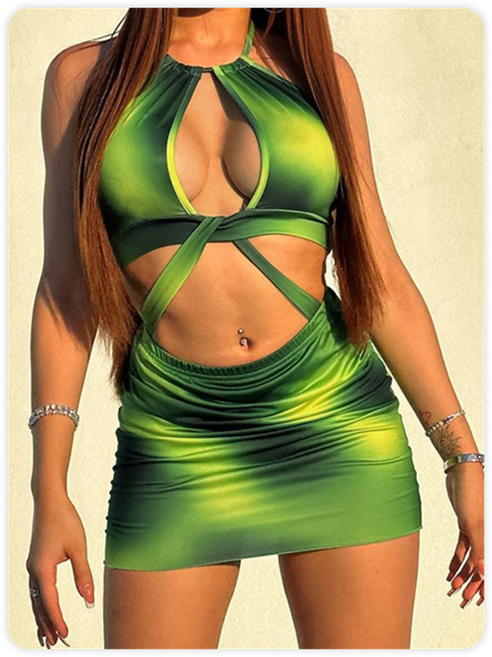 Cut Out Spaghetti Ombre Short Dress