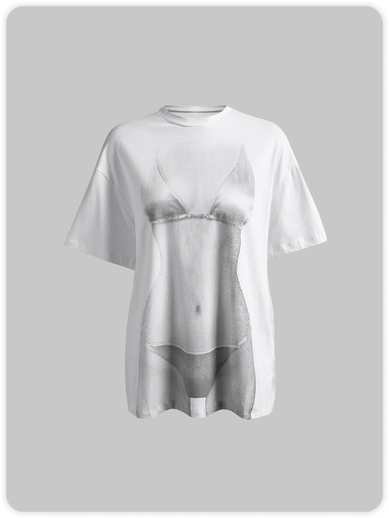 Body Print Oversized Crew Neck Short Sleeve T-shirt