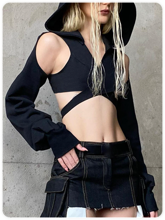 Jersey Cut Out Plain Long Sleeve Hoodie