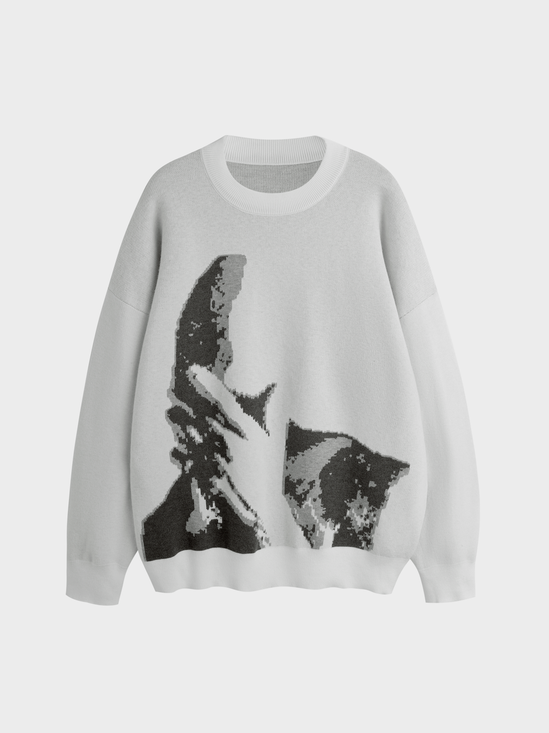 Crew Neck Face Long Sleeve Sweater