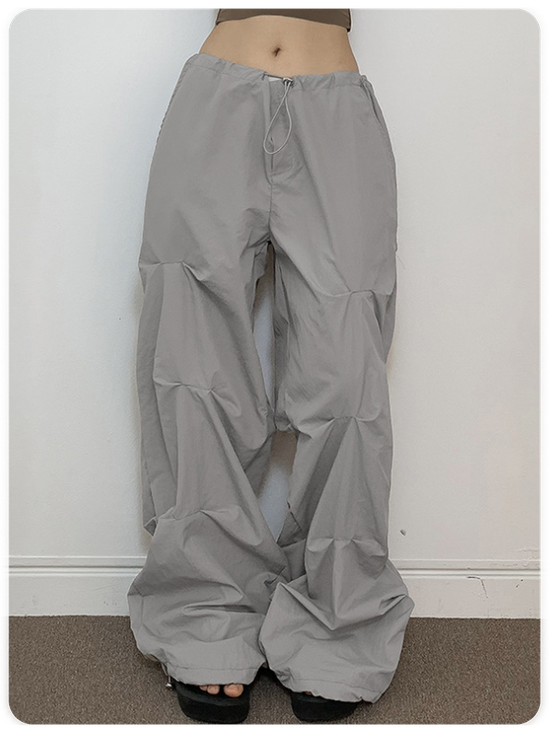 Wrinkled Plain Wide Leg Pants