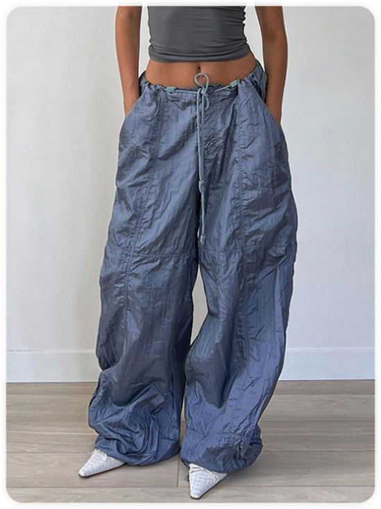 Plain Wide Leg Parachute Pants