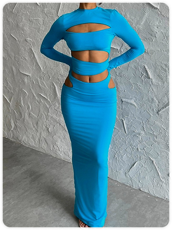 Plain Cut Out Top With Skirt Matching Set