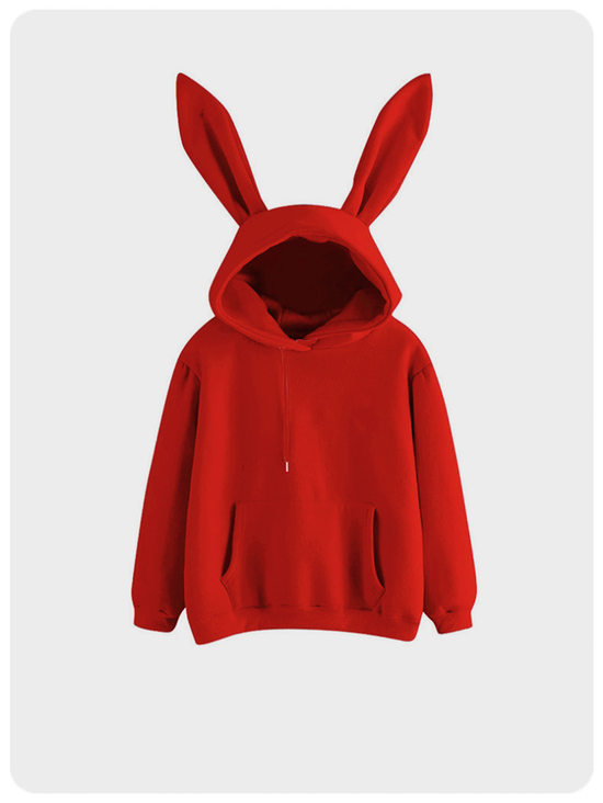 3D Ear Plain Long Sleeve Hoodie