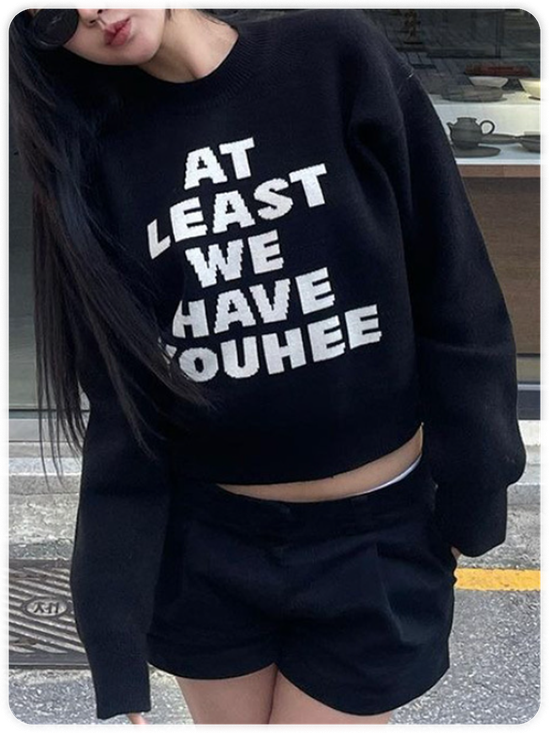 Crew Neck Text Letters Long Sleeve Sweater