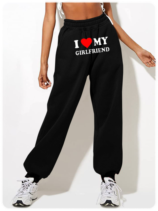 Text Letters Ankle Banded Pants