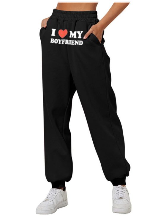 Text Letters Ankle Banded Sweatpants