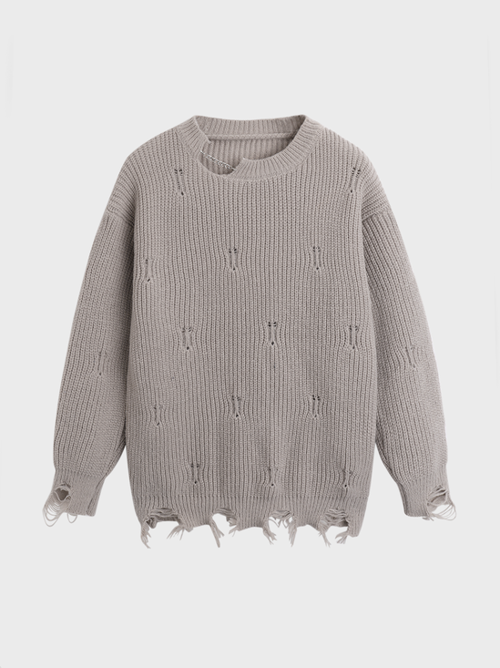 Knitted Crew Neck Plain Long Sleeve Sweater