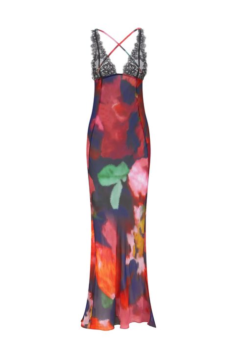 Edgy Multicolor Patchwork Lace Dress Midi Dress