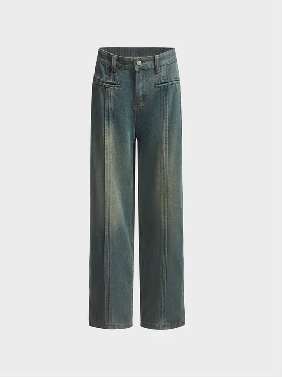 Denim Plain Straight Pants Jeans