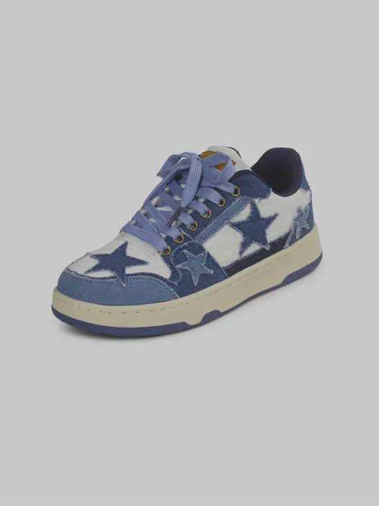 Star Pattern Lace Up  Low Top Canvas Shoes