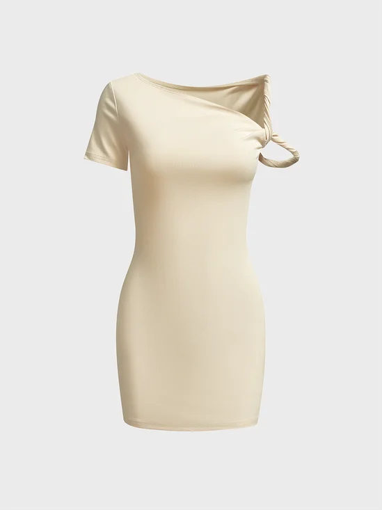 Asymmetrical Plain Sleeveless Short Dress