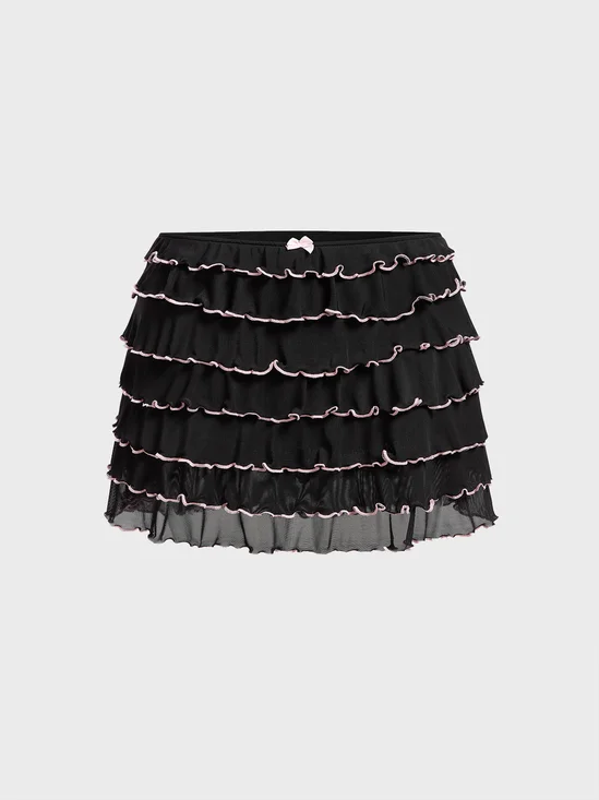 Mesh Plain Short Skirt
