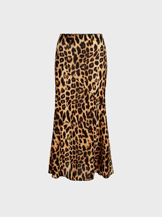 Satin Leopard Maxi Skirt